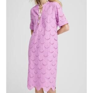 Chico's 2 Eyelet Popover Dress sz 12 Lavender Skies pockets scalloped hem cotton